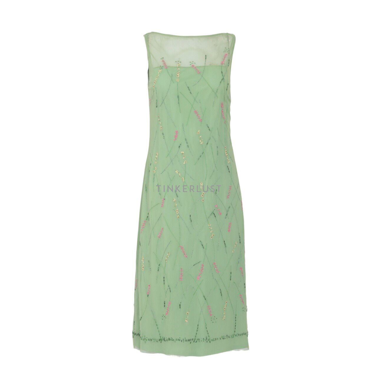 pakaian dress midi dress BCBG Max Azria Green Floral Sequin Mesh